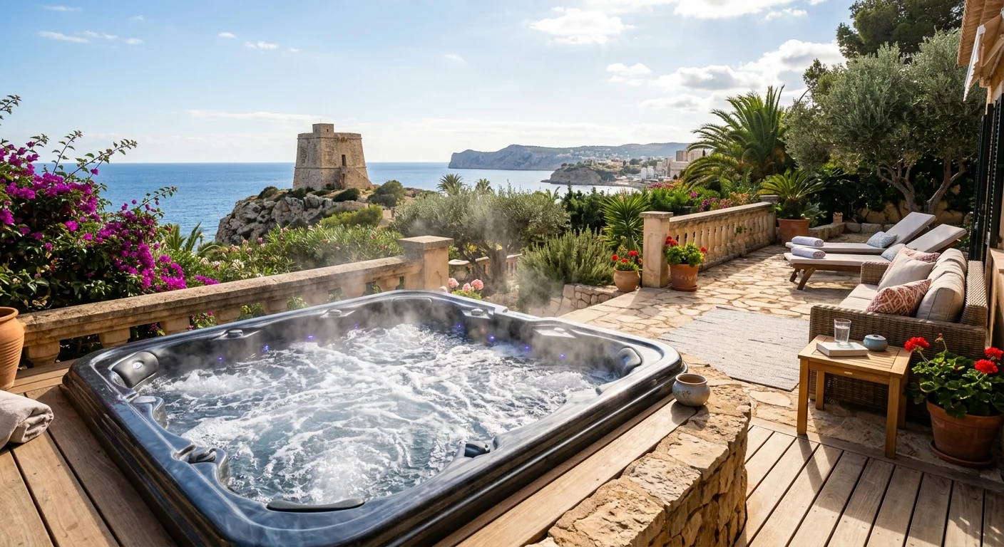 Jacuzzi's opstelling op een mediterraan terras in El Campello, Costa Blanca