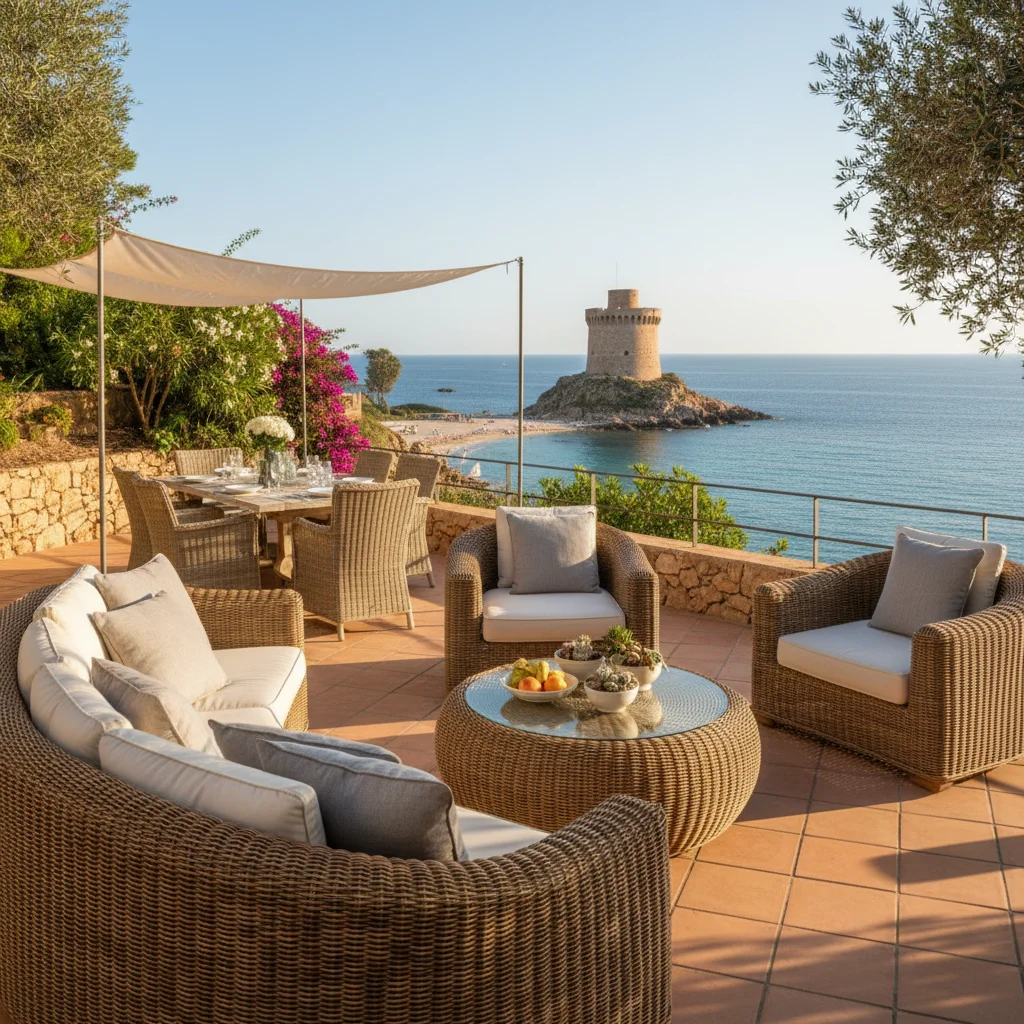 Rattan Lounge Sets setup on a Mediterranean terrace in El Campello, Costa Blanca