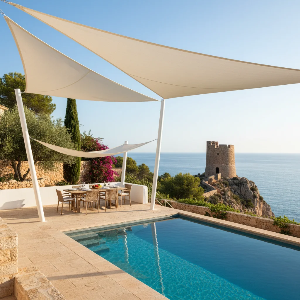 Shade Sails setup on a Mediterranean terrace in El Campello, Costa Blanca