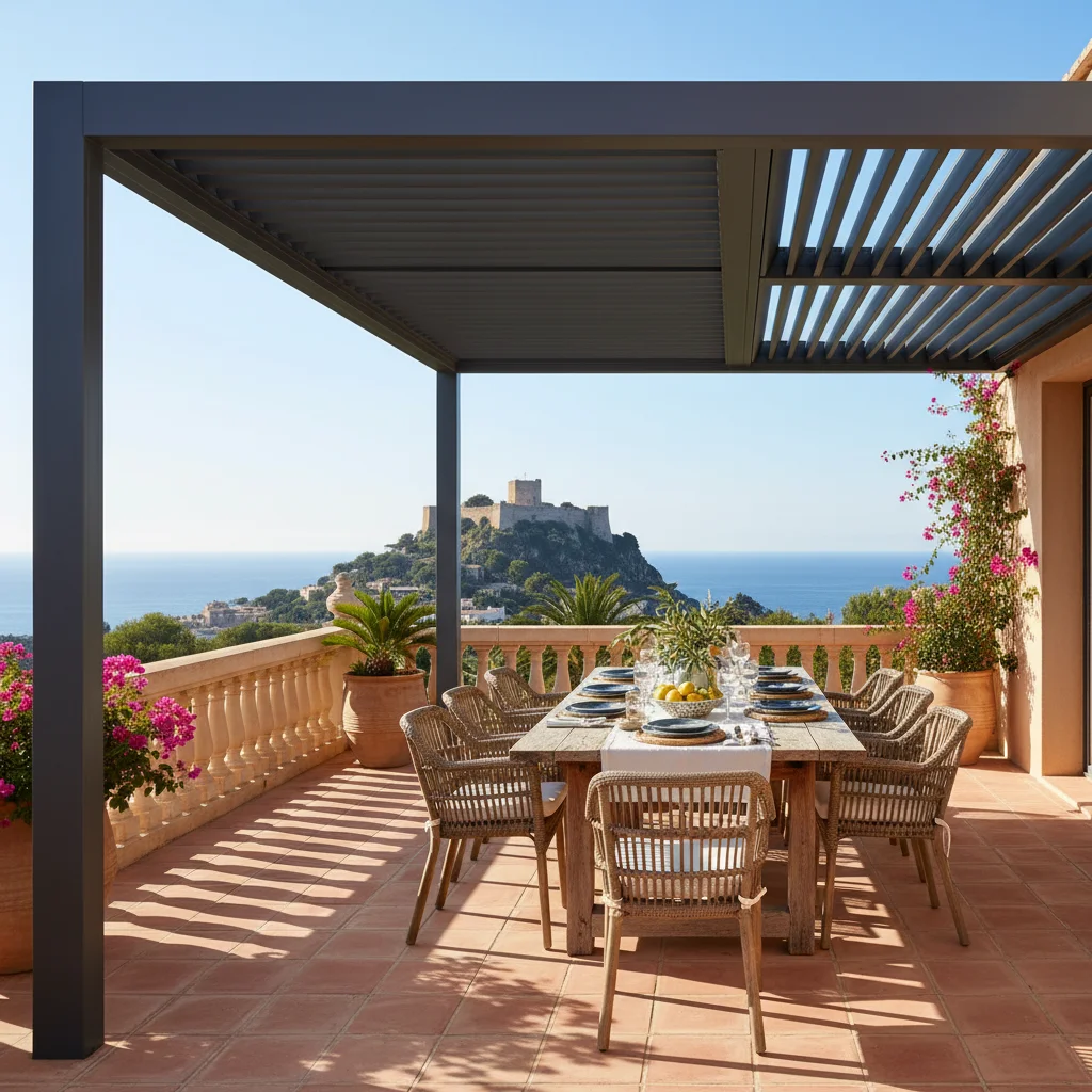Bioclimatic Pergolas setup on a Mediterranean terrace in Dénia, Costa Blanca