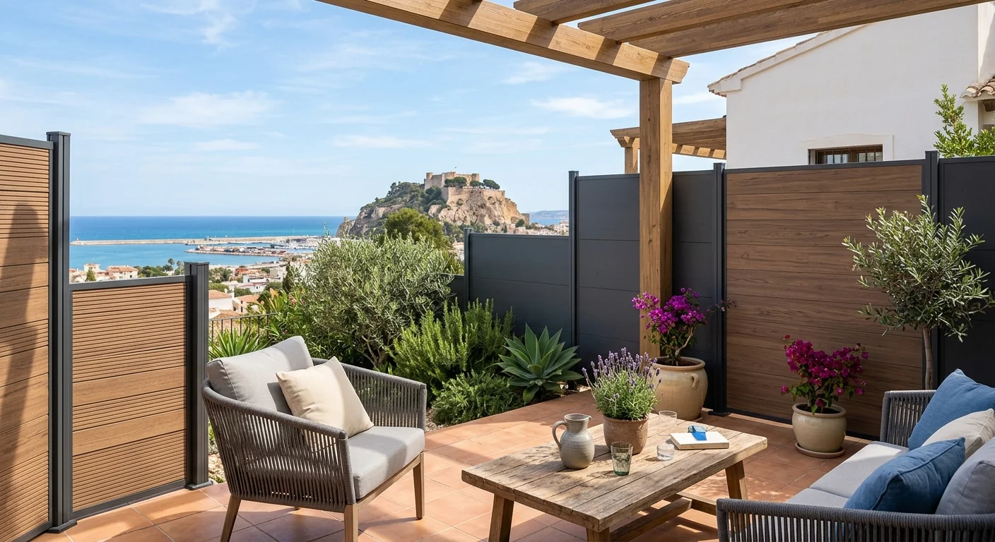 Garden Fencing & Privacy Screens setup on a Mediterranean terrace in Dénia, Costa Blanca