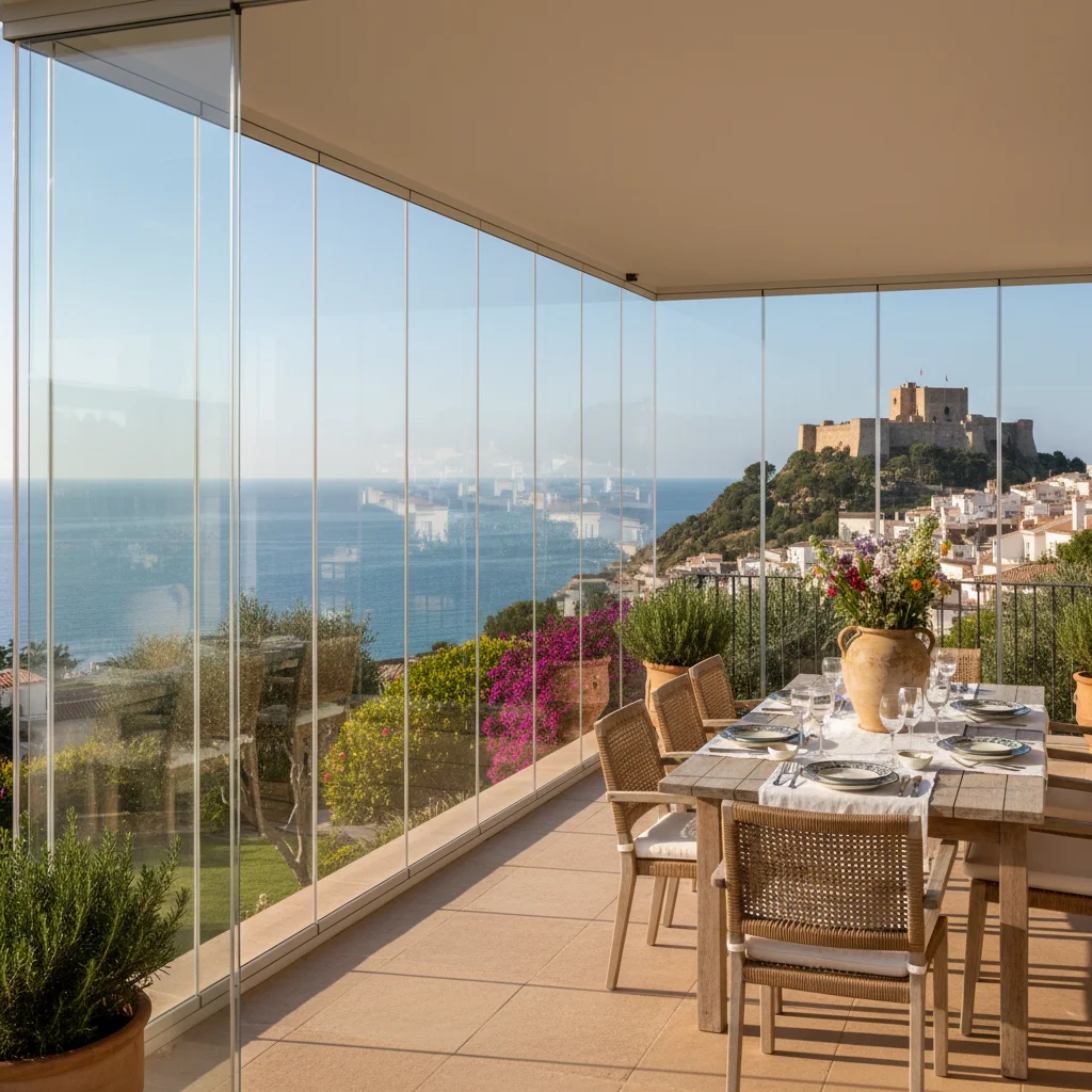 Glass Curtains & Glass Rooms setup on a Mediterranean terrace in Dénia, Costa Blanca