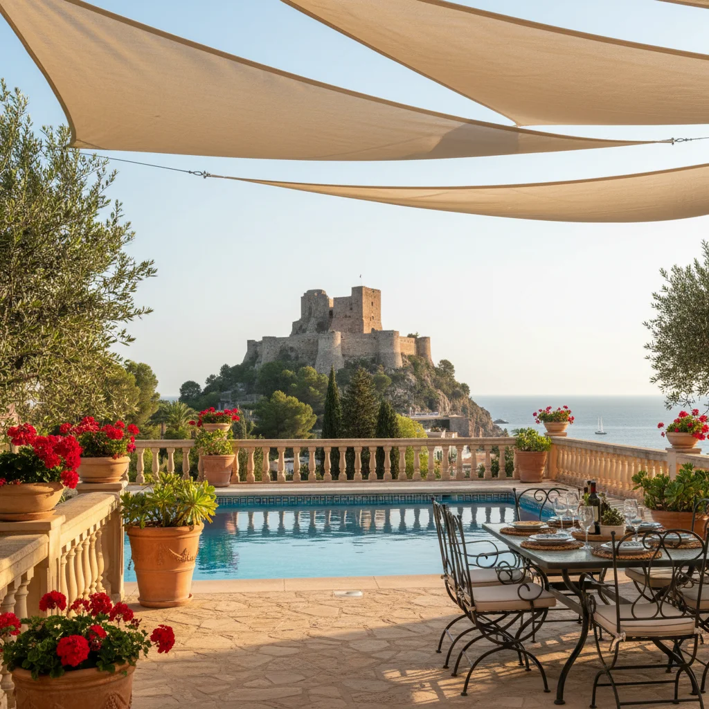 Shade Sails setup on a Mediterranean terrace in Dénia, Costa Blanca