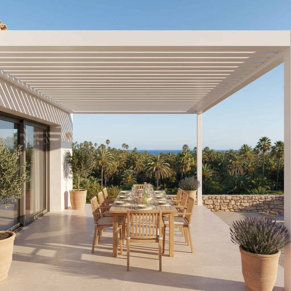 Bioclimatic Pergolas setup on a Mediterranean terrace in Elche, Costa Blanca