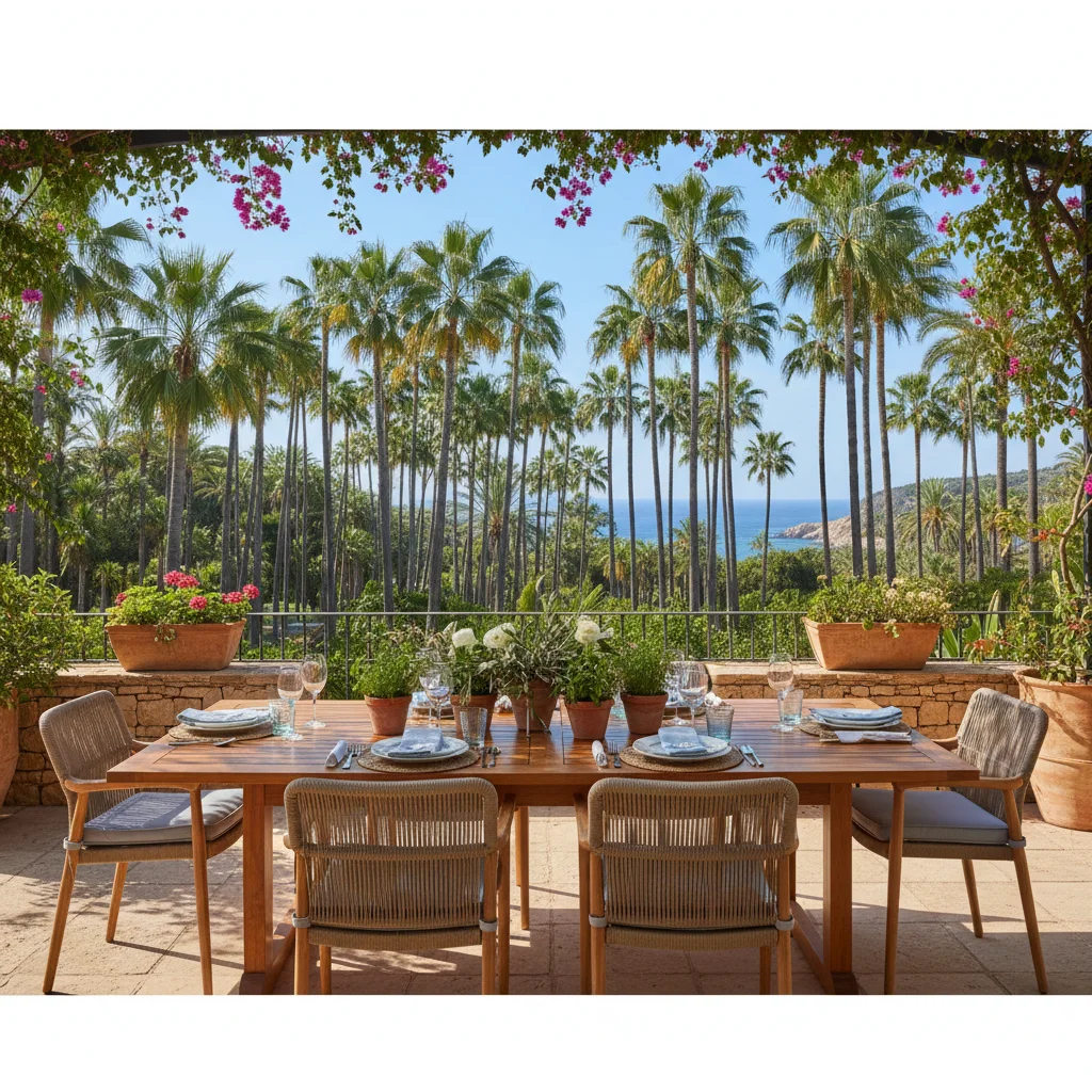 Outdoor Dining Sets setup on a Mediterranean terrace in Elche, Costa Blanca