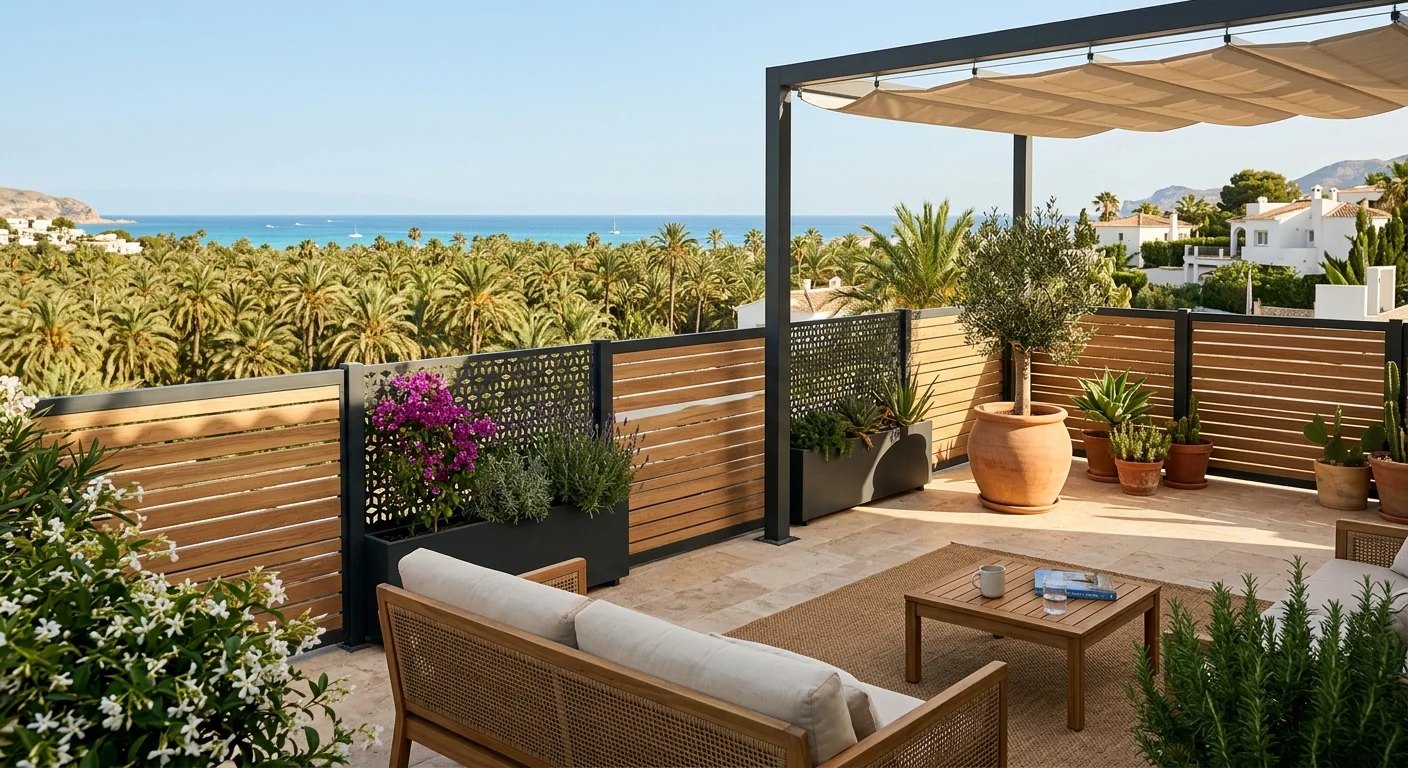Garden Fencing & Privacy Screens setup on a Mediterranean terrace in Elche, Costa Blanca