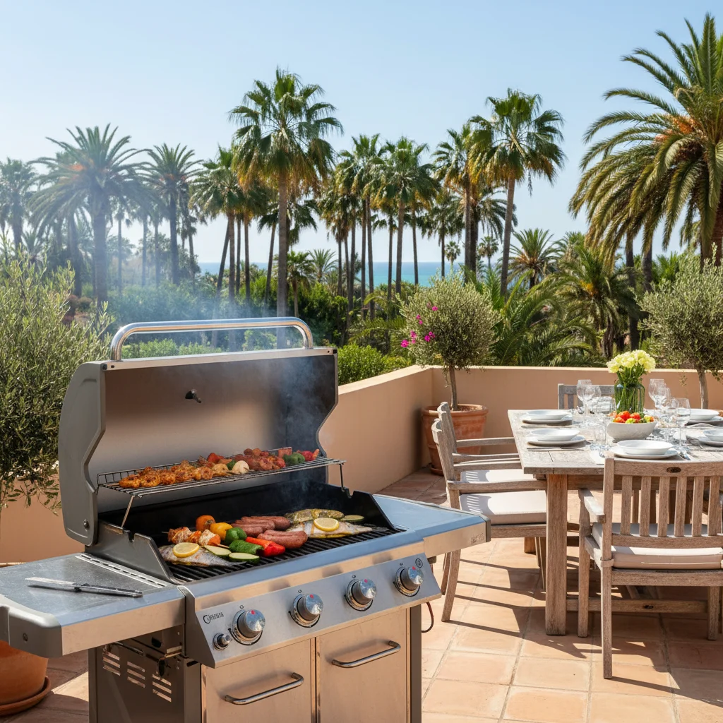 Gas BBQs setup on a Mediterranean terrace in Elche, Costa Blanca