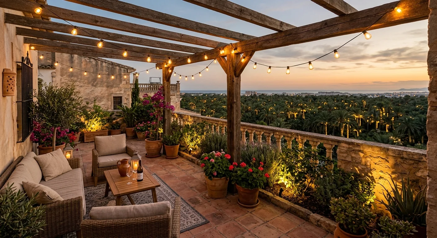 Outdoor Lighting setup on a Mediterranean terrace in Elche, Costa Blanca