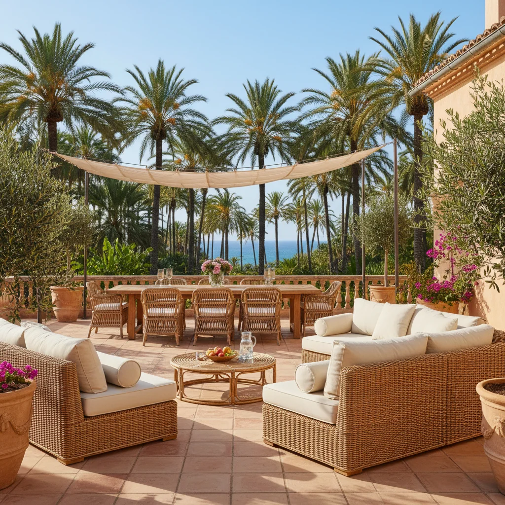Rattan Lounge Sets setup on a Mediterranean terrace in Elche, Costa Blanca