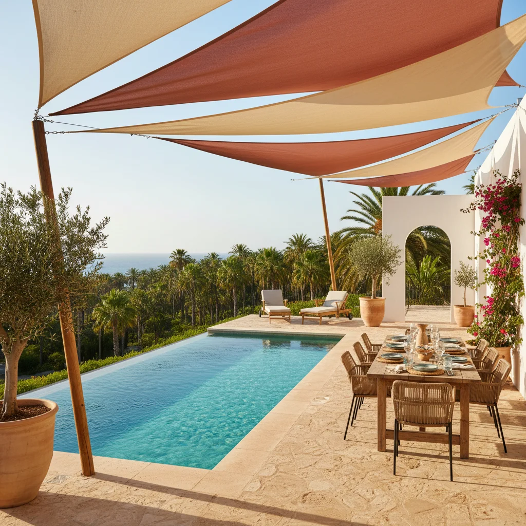 Shade Sails setup on a Mediterranean terrace in Elche, Costa Blanca