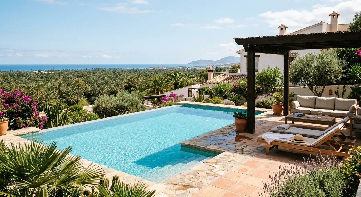 Swimming Pools setup on a Mediterranean terrace in Elche, Costa Blanca