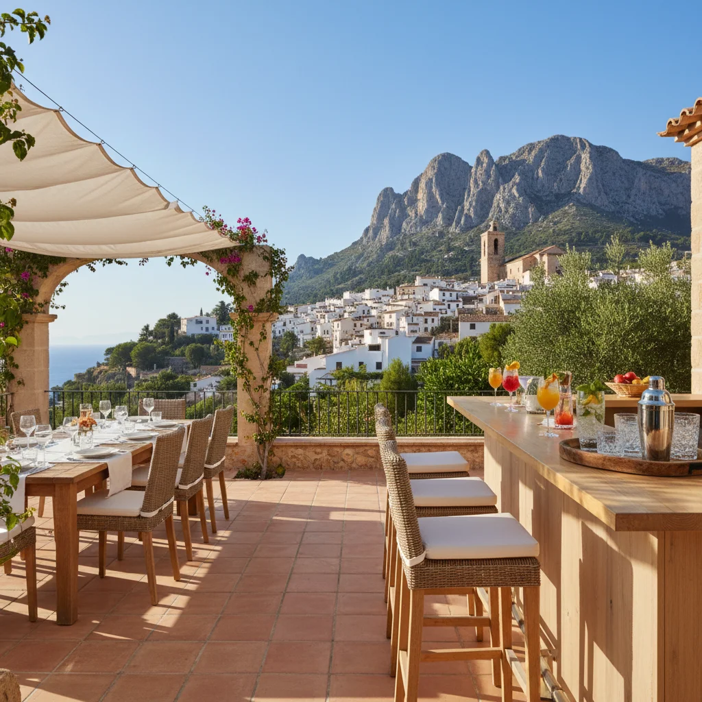 Barmeubilair opstelling op een mediterraan terras in Finestrat, Costa Blanca