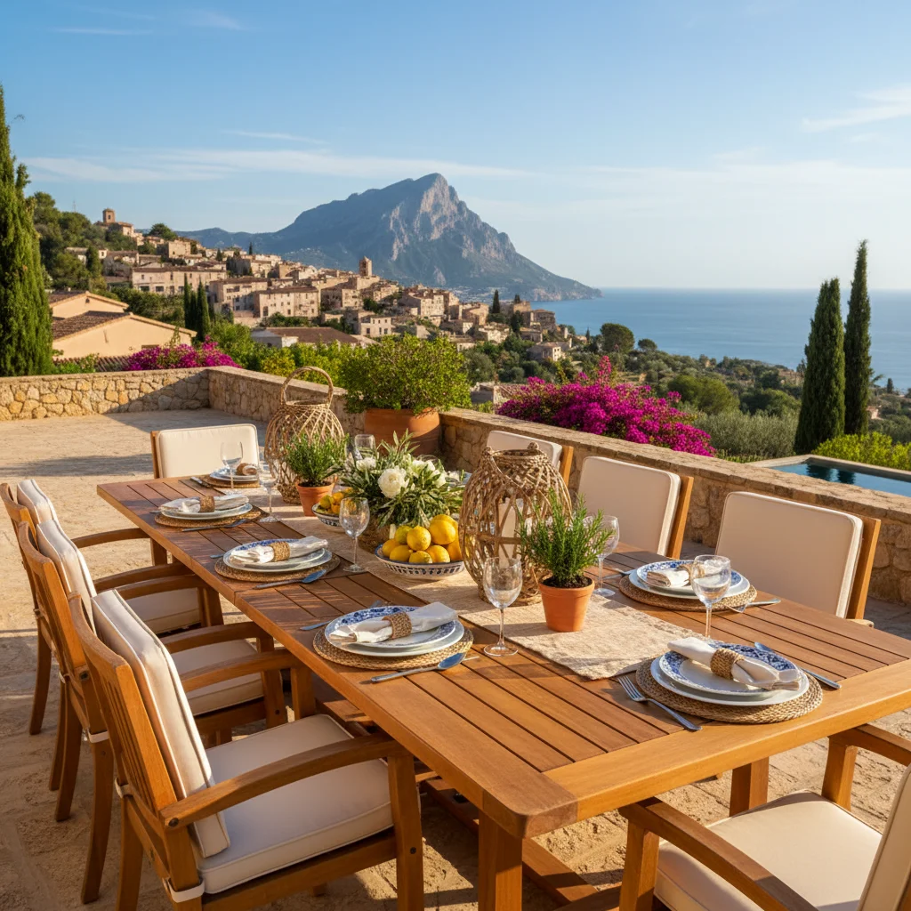 Eetsets opstelling op een mediterraan terras in Finestrat, Costa Blanca