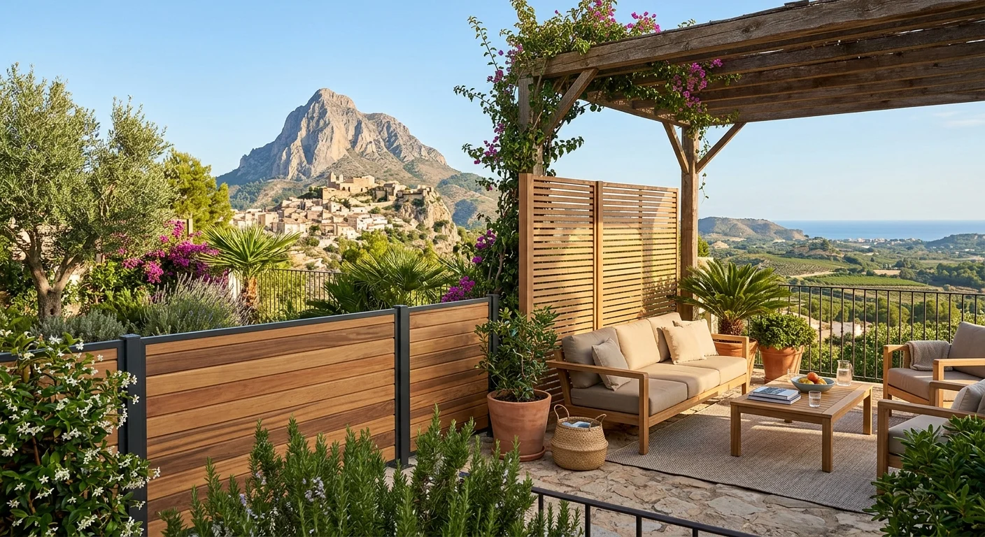 Tuinomheining opstelling op een mediterraan terras in Finestrat, Costa Blanca