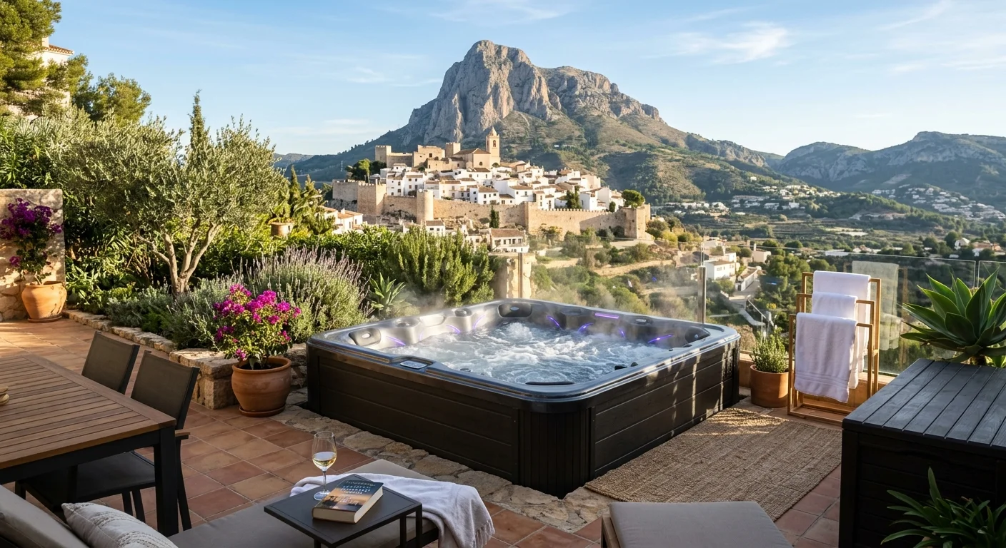 Jacuzzi's opstelling op een mediterraan terras in Finestrat, Costa Blanca