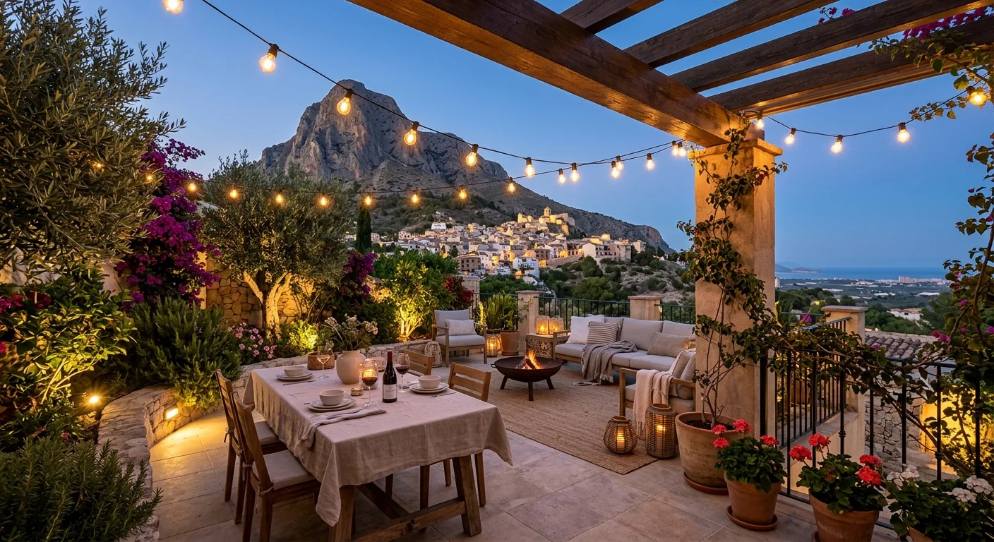 Installation de éclairage extérieur sur une terrasse méditerranéenne à Finestrat, Costa Blanca