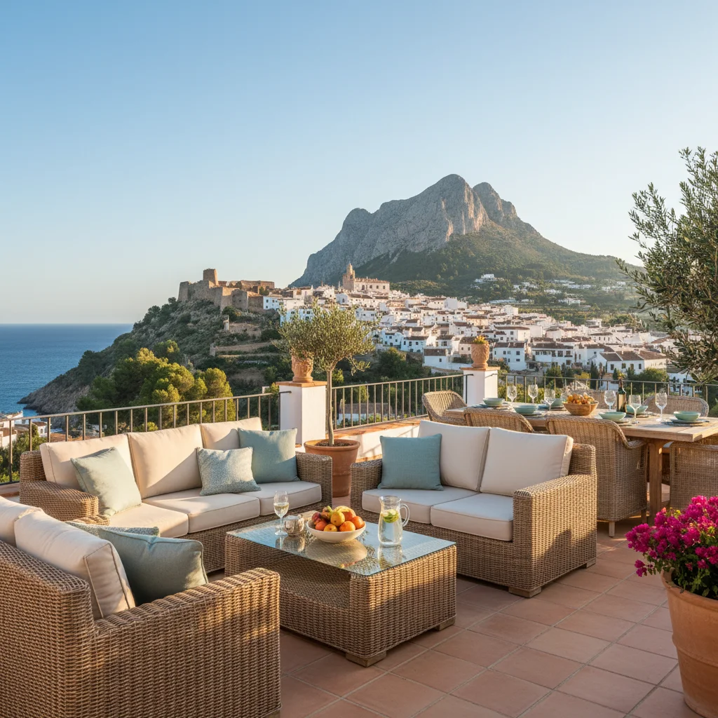 Rattan Lounge Sets setup on a Mediterranean terrace in Finestrat, Costa Blanca