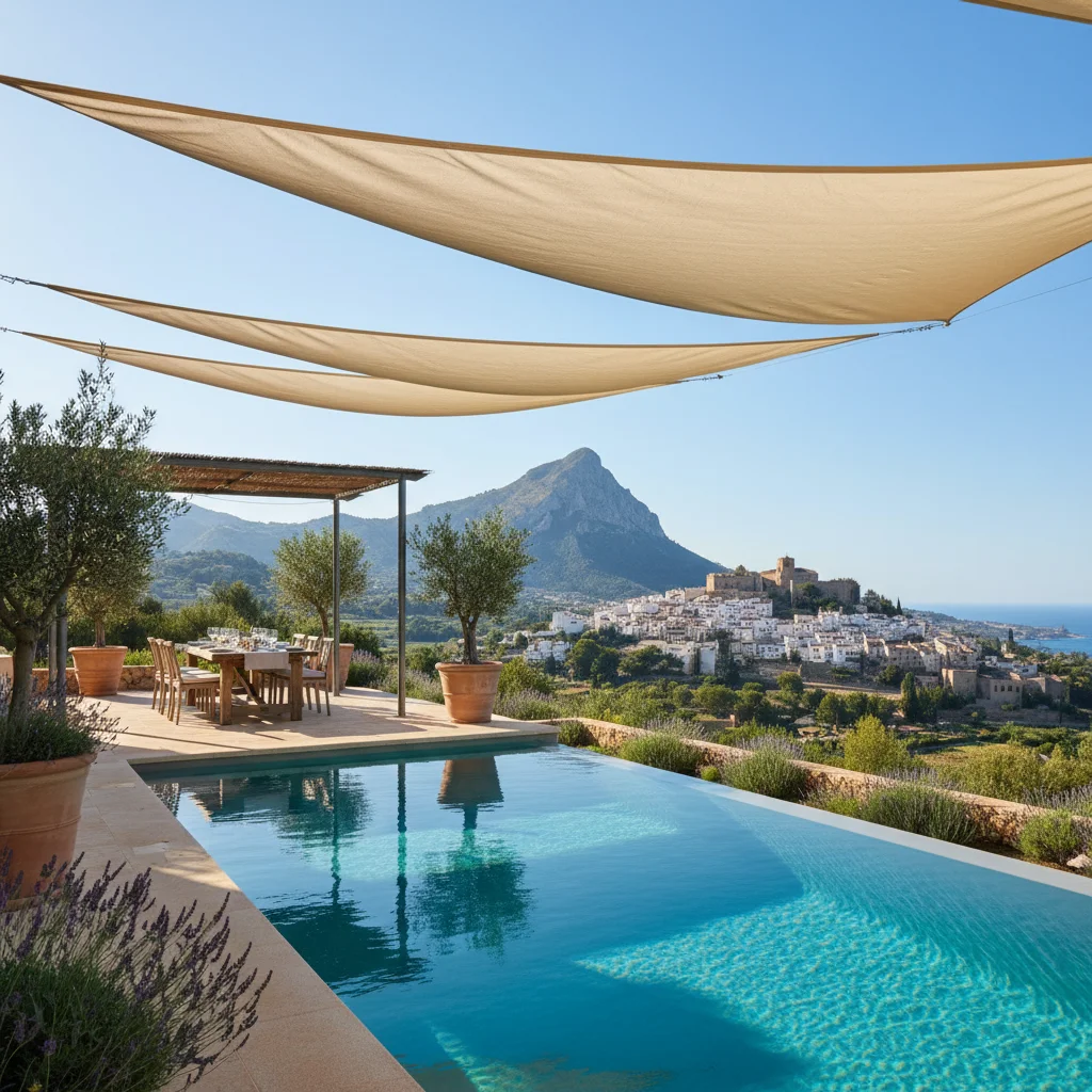 Shade Sails setup on a Mediterranean terrace in Finestrat, Costa Blanca