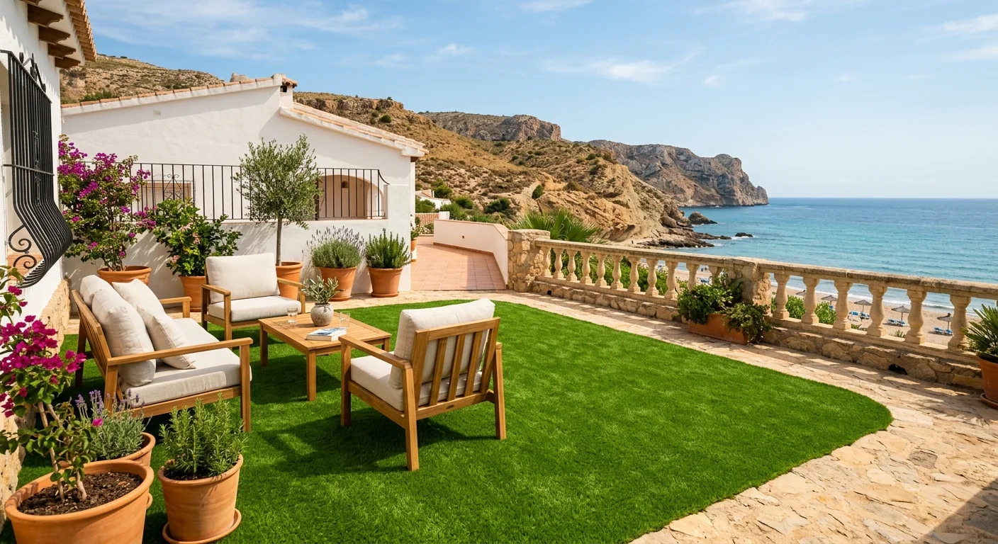Artificial Grass & Landscaping setup on a Mediterranean terrace in Gran Alacant, Costa Blanca