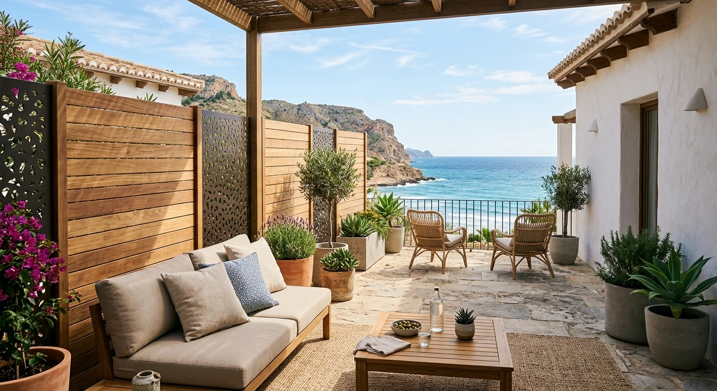 Tuinomheining opstelling op een mediterraan terras in Gran Alacant, Costa Blanca