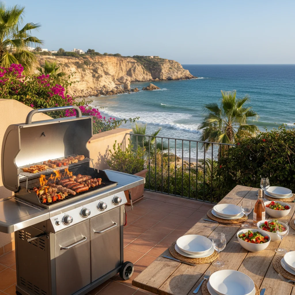 Gas BBQs setup on a Mediterranean terrace in Gran Alacant, Costa Blanca