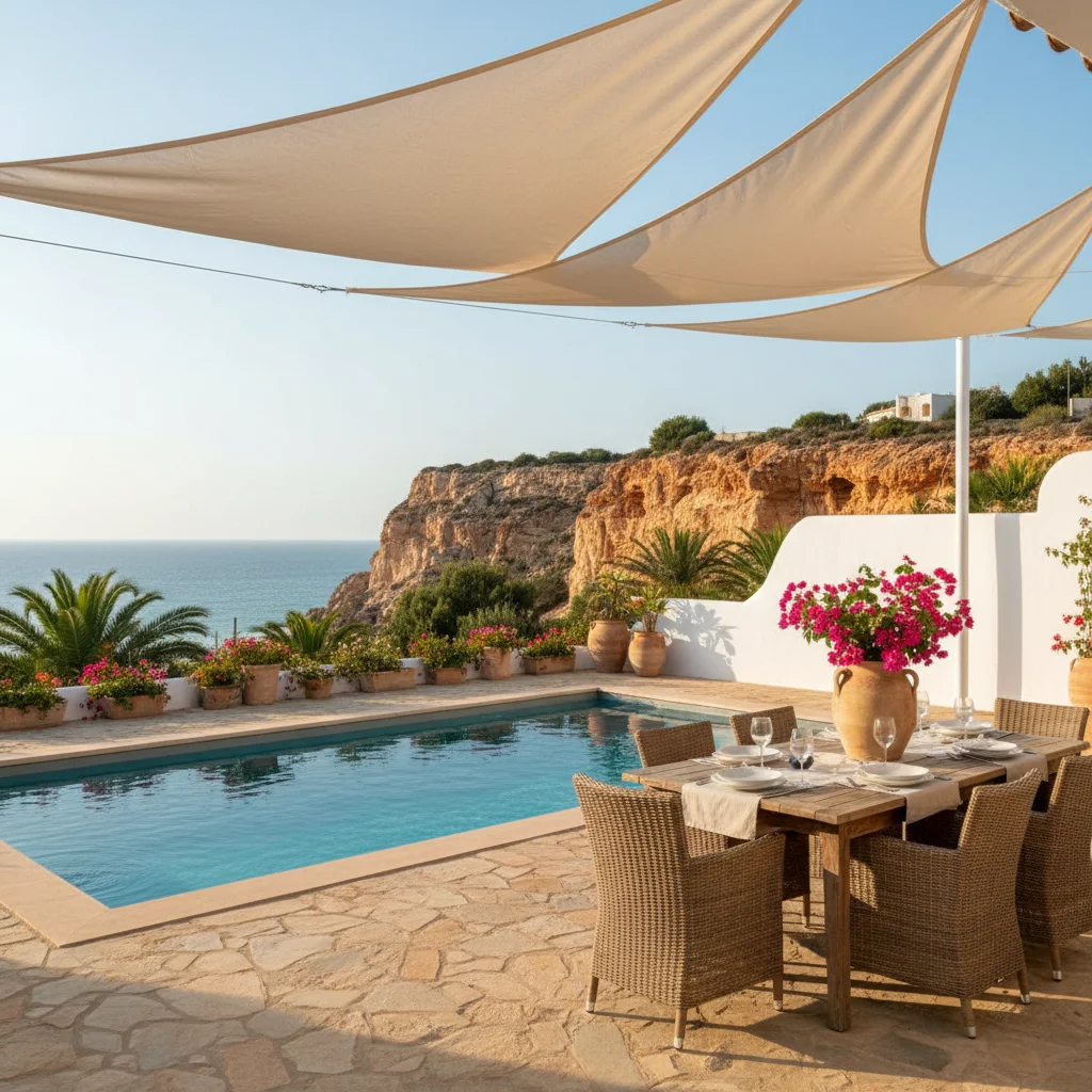 Shade Sails setup on a Mediterranean terrace in Gran Alacant, Costa Blanca