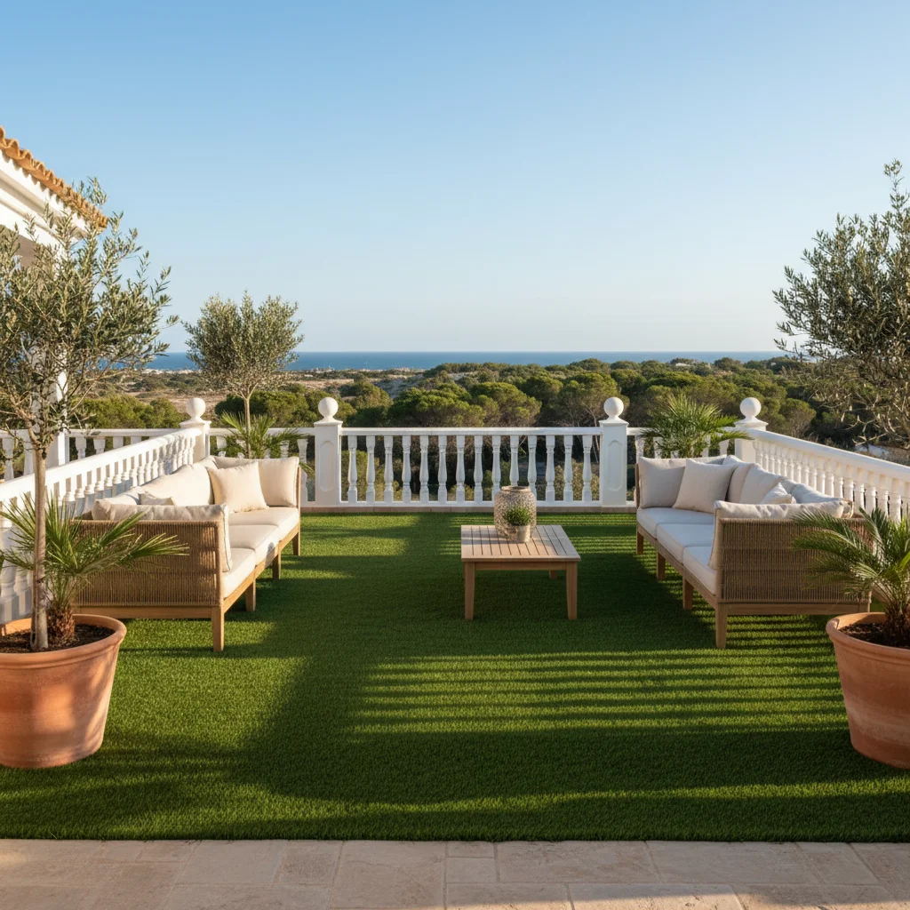 Artificial Grass & Landscaping setup on a Mediterranean terrace in Guardamar del Segura, Costa Blanca