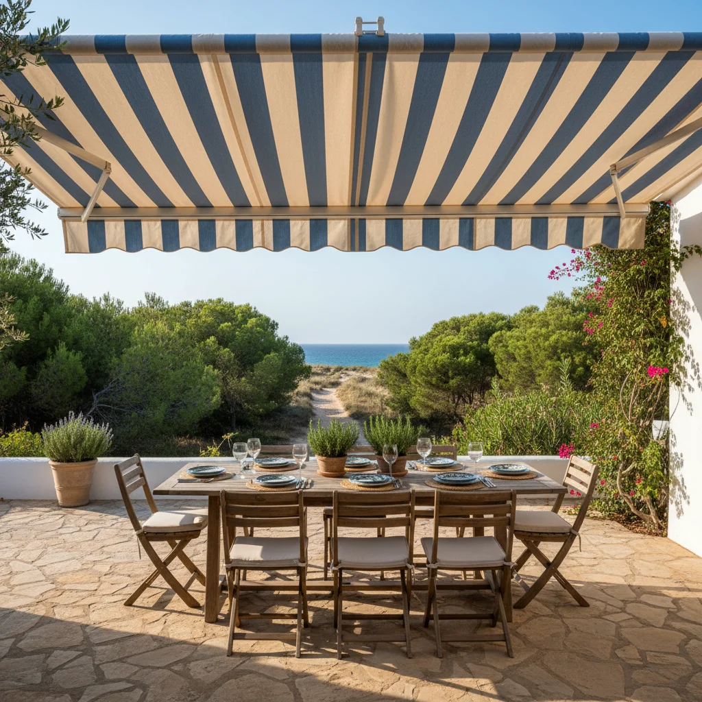 Awnings & Toldos setup on a Mediterranean terrace in Guardamar del Segura, Costa Blanca