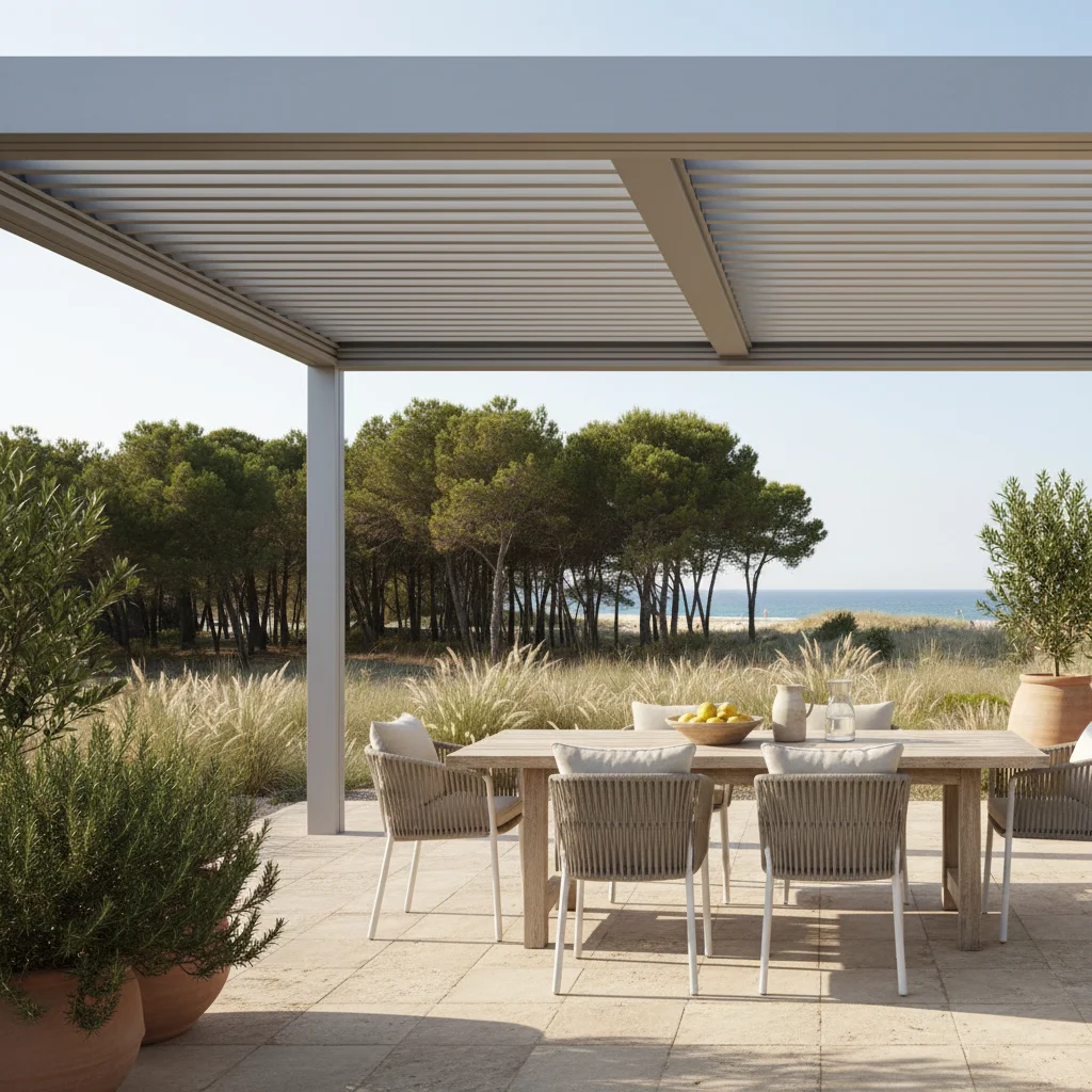 Bioclimatic Pergolas setup on a Mediterranean terrace in Guardamar del Segura, Costa Blanca