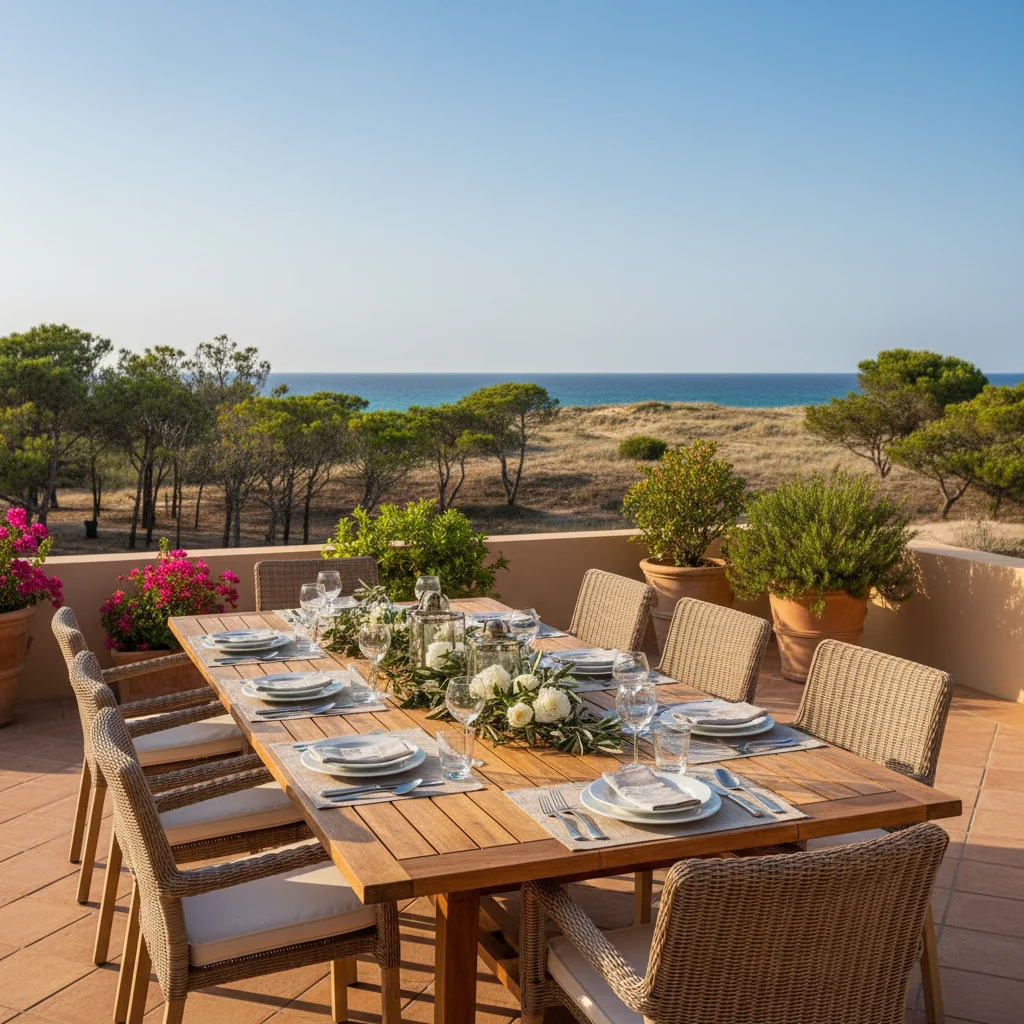 Outdoor Dining Sets setup on a Mediterranean terrace in Guardamar del Segura, Costa Blanca