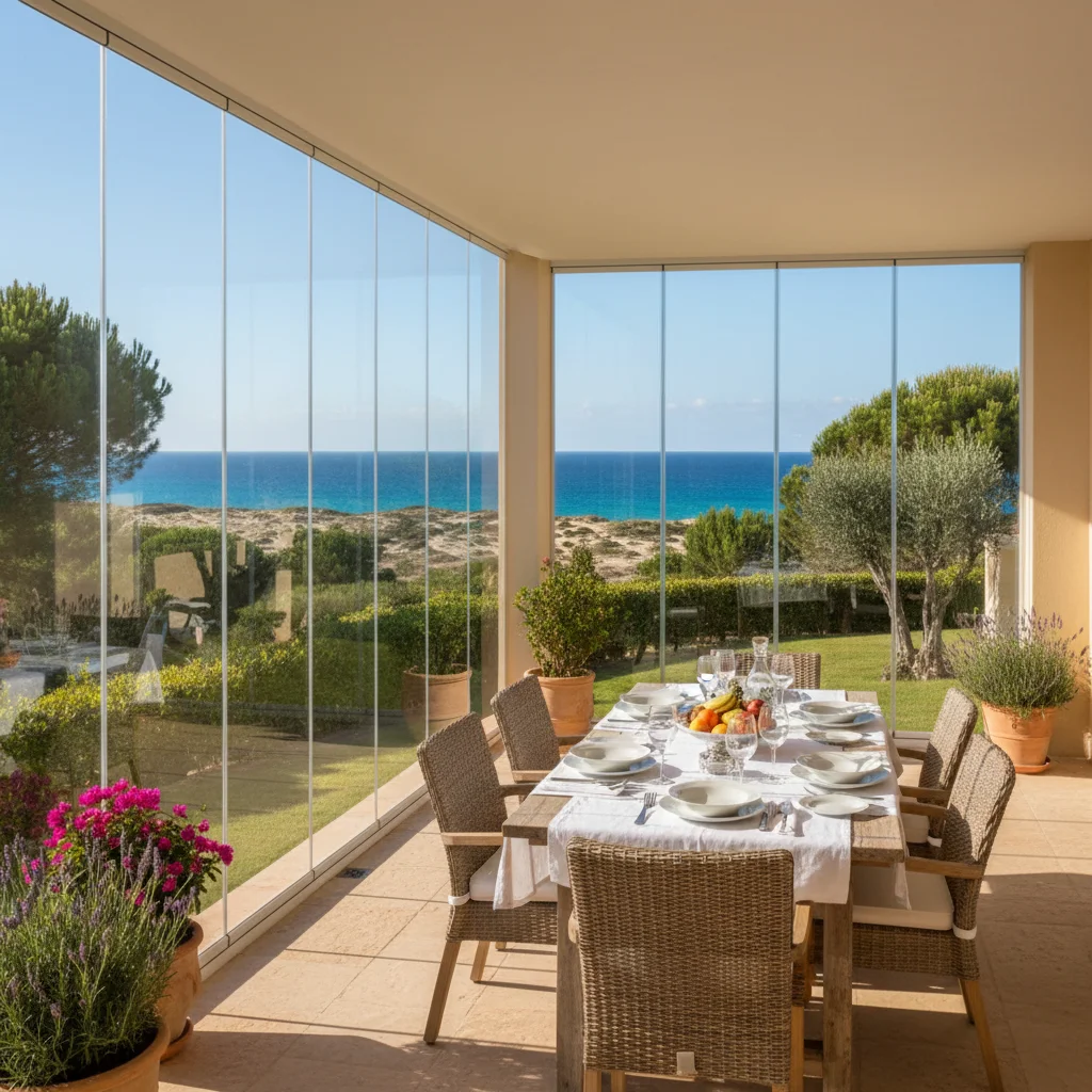 Glass Curtains & Glass Rooms setup on a Mediterranean terrace in Guardamar del Segura, Costa Blanca