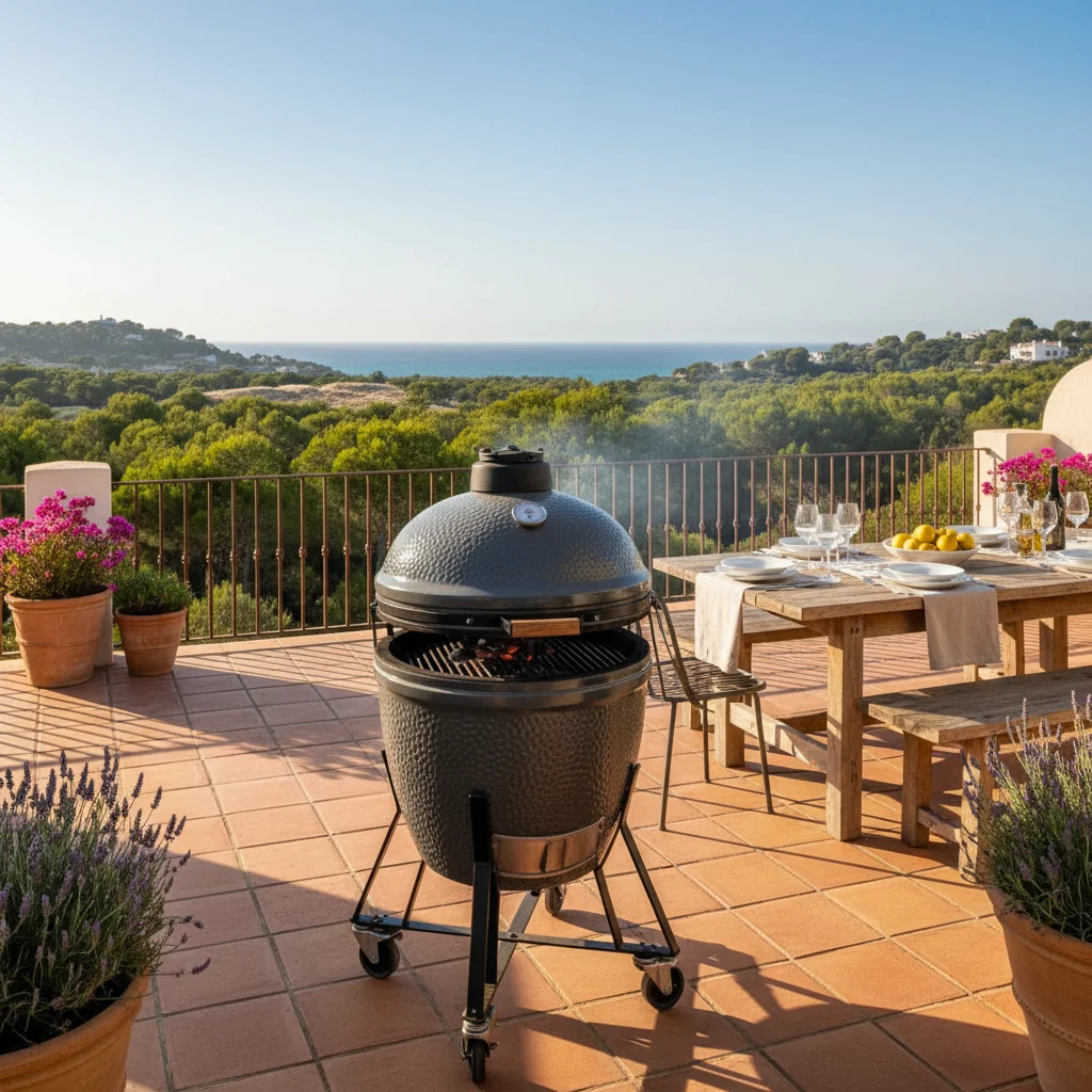 Kamado BBQs setup on a Mediterranean terrace in Guardamar del Segura, Costa Blanca