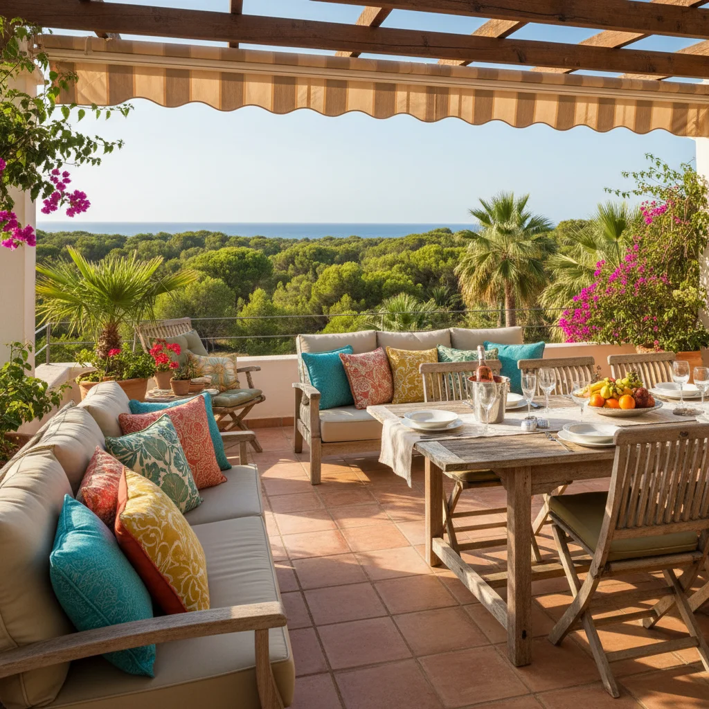 Outdoor Cushions & Textiles setup on a Mediterranean terrace in Guardamar del Segura, Costa Blanca