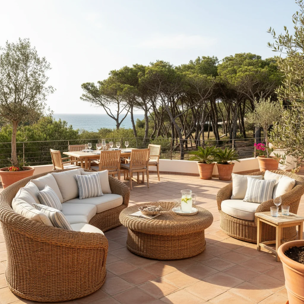 Rattan Lounge Sets setup on a Mediterranean terrace in Guardamar del Segura, Costa Blanca