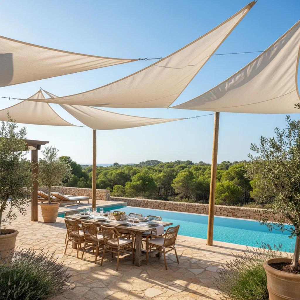 Shade Sails setup on a Mediterranean terrace in Guardamar del Segura, Costa Blanca