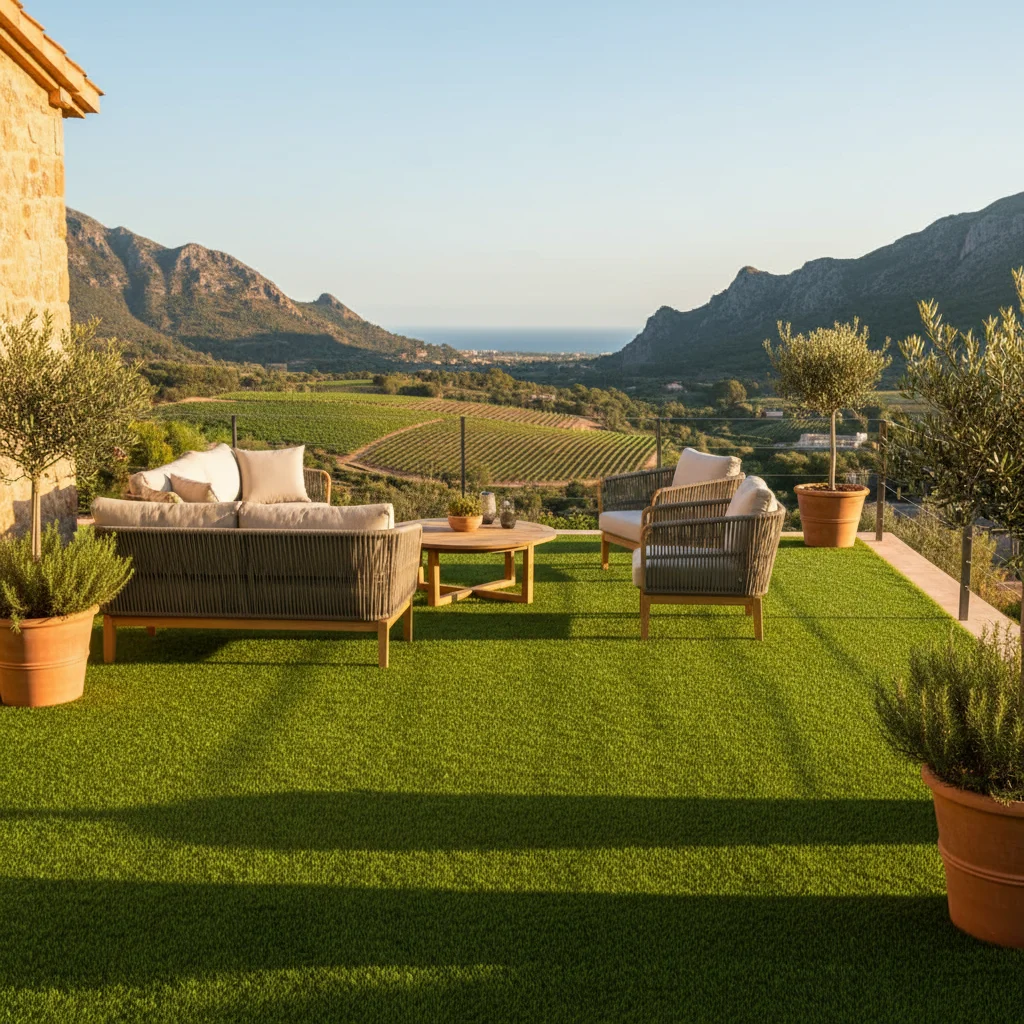 Artificial Grass & Landscaping setup on a Mediterranean terrace in Jalón, Costa Blanca