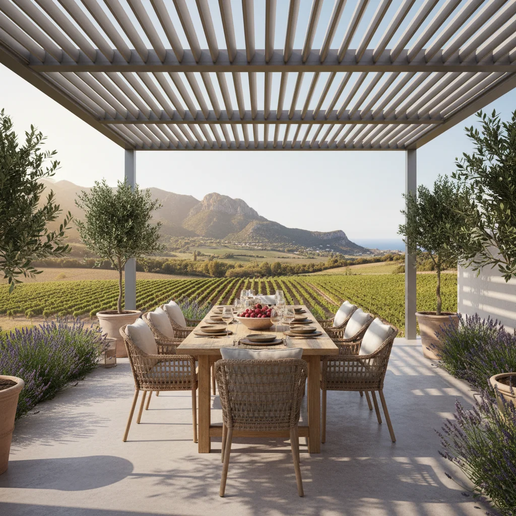 Bioclimatic Pergolas setup on a Mediterranean terrace in Jalón, Costa Blanca