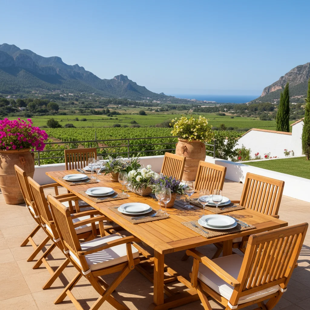 Outdoor Dining Sets setup on a Mediterranean terrace in Jalón, Costa Blanca
