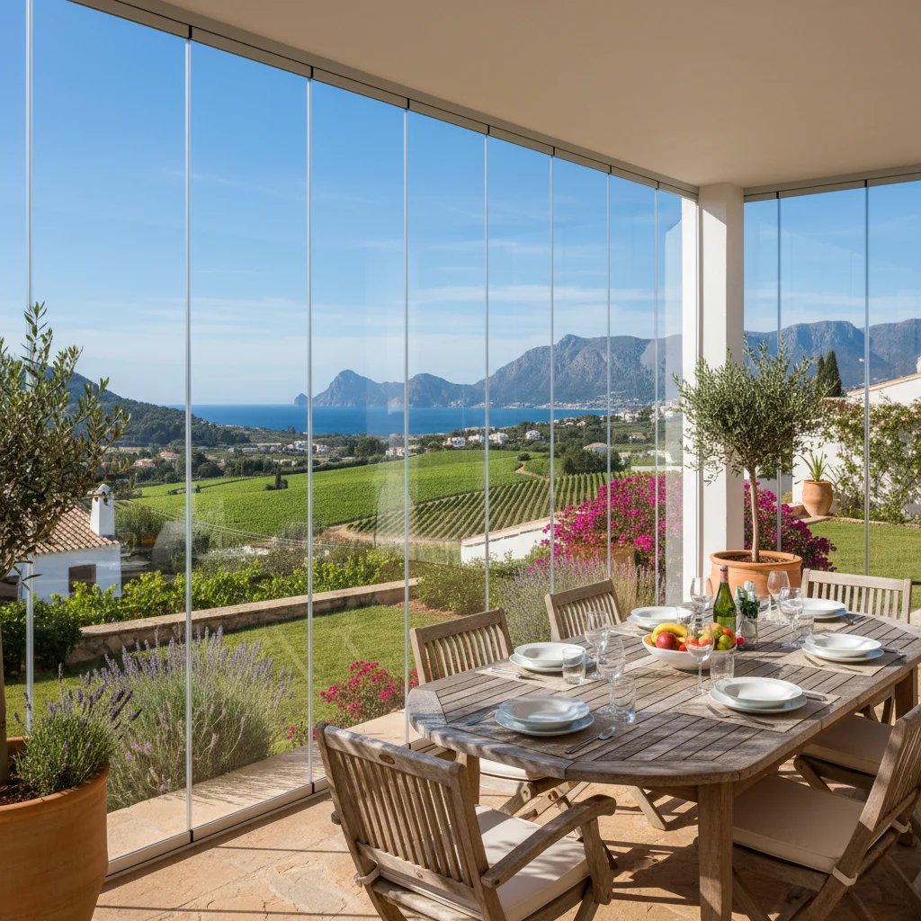 Glass Curtains & Glass Rooms setup on a Mediterranean terrace in Jalón, Costa Blanca