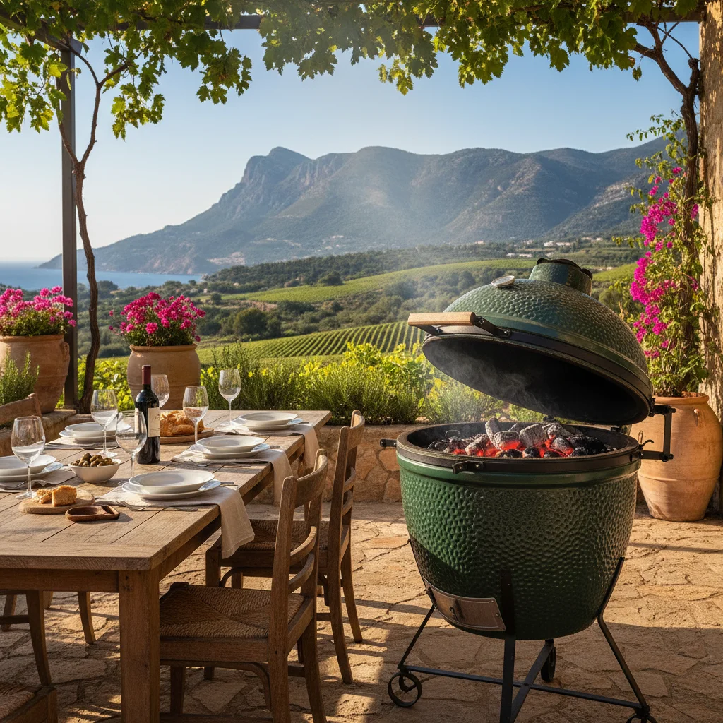 Kamado BBQs setup on a Mediterranean terrace in Jalón, Costa Blanca