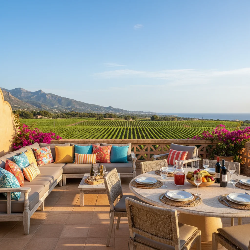 Outdoor Cushions & Textiles setup on a Mediterranean terrace in Jalón, Costa Blanca