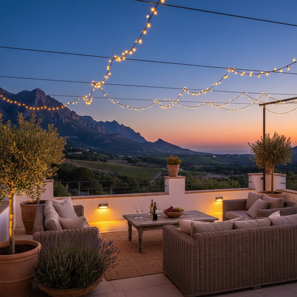 Installation de éclairage extérieur sur une terrasse méditerranéenne à Jalón, Costa Blanca