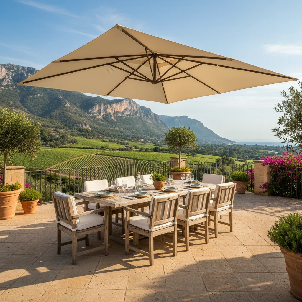 Parasols & Shade Sails setup on a Mediterranean terrace in Jalón, Costa Blanca