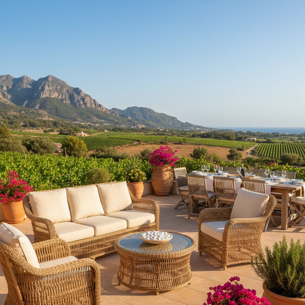 Rattan Lounge Sets setup on a Mediterranean terrace in Jalón, Costa Blanca