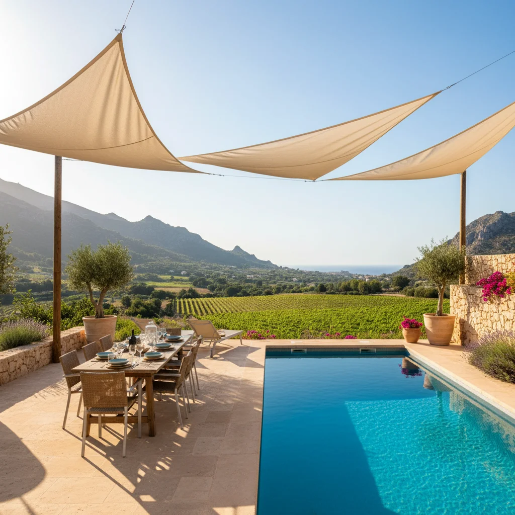 Shade Sails setup on a Mediterranean terrace in Jalón, Costa Blanca