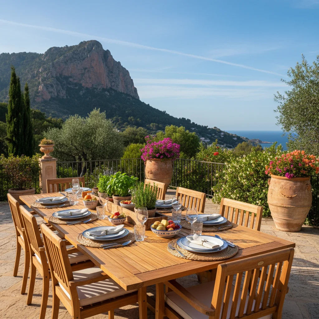 Outdoor Dining Sets setup on a Mediterranean terrace in Jávea, Costa Blanca