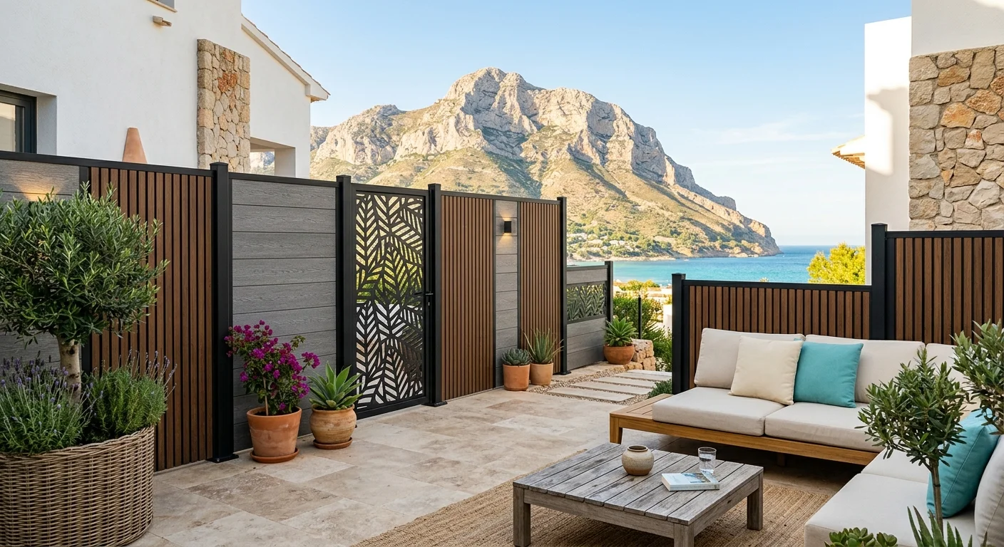Garden Fencing & Privacy Screens setup on a Mediterranean terrace in Jávea, Costa Blanca