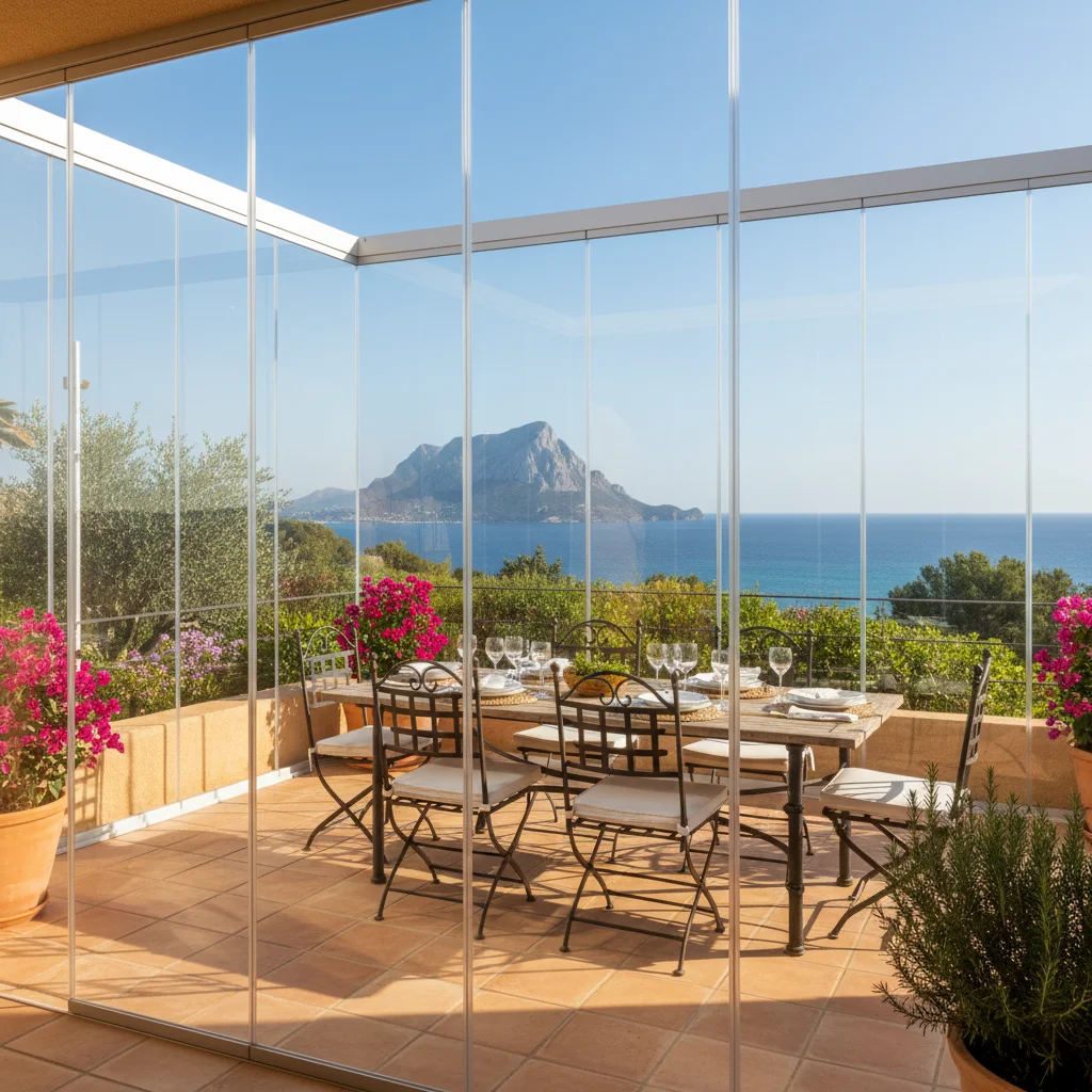 Glass Curtains & Glass Rooms setup on a Mediterranean terrace in Jávea, Costa Blanca