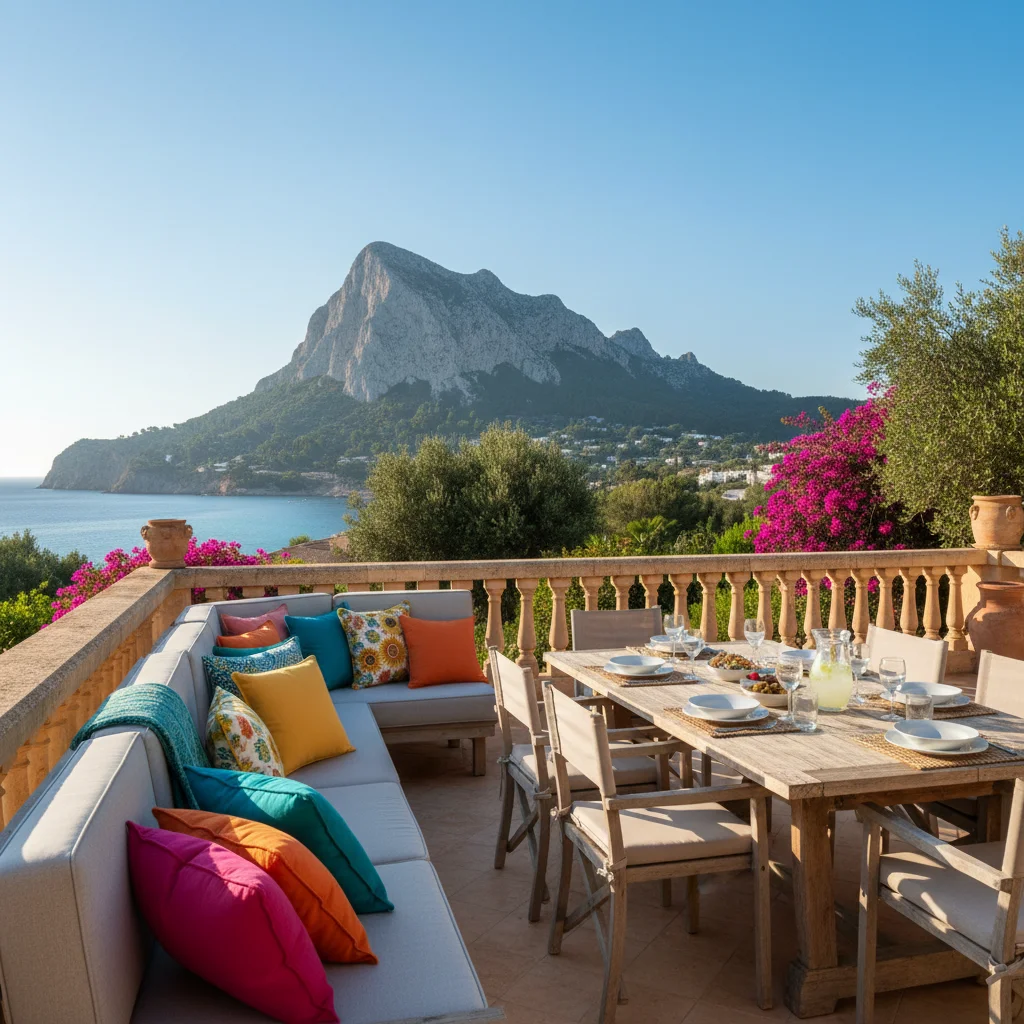 Outdoor Cushions & Textiles setup on a Mediterranean terrace in Jávea, Costa Blanca
