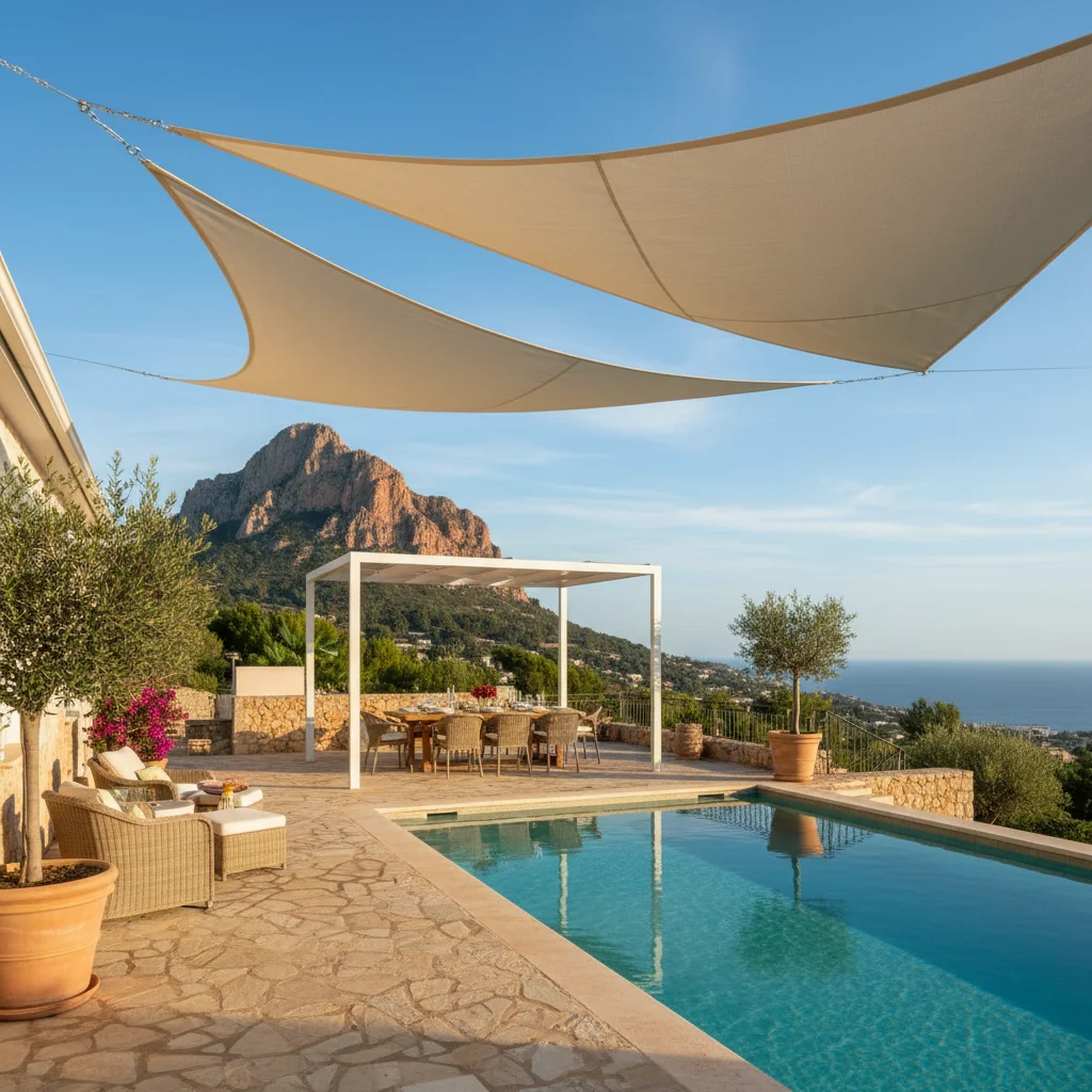 Shade Sails setup on a Mediterranean terrace in Jávea, Costa Blanca